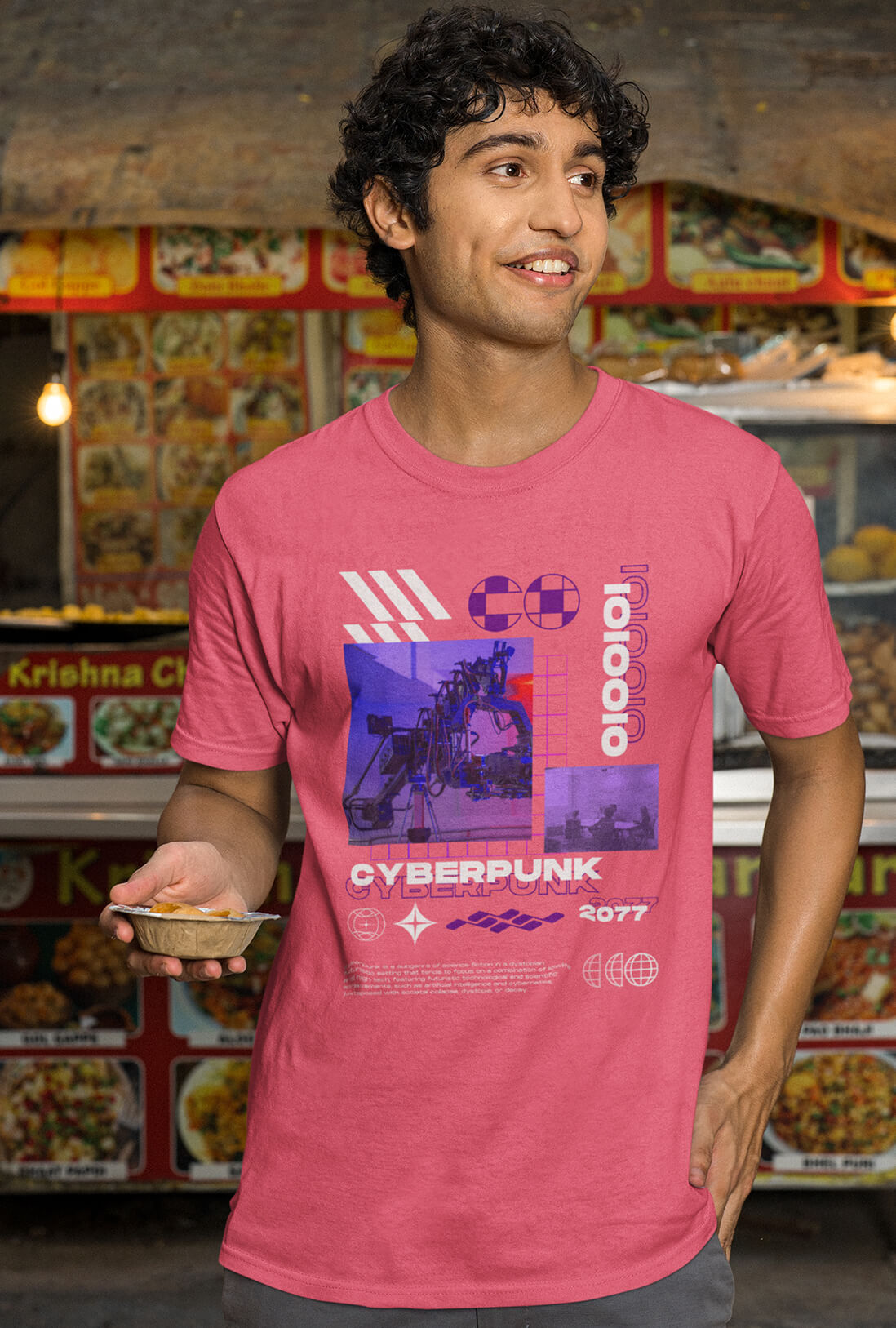 Cyperpunk Men's Peach Cotton T-Shirt