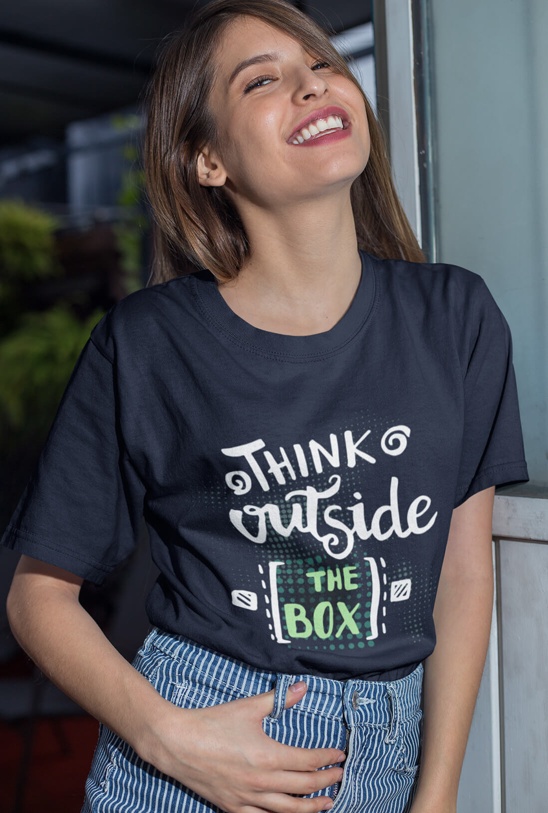 Think Outside The Box Women's Navy Blue Oversized T-Shirt