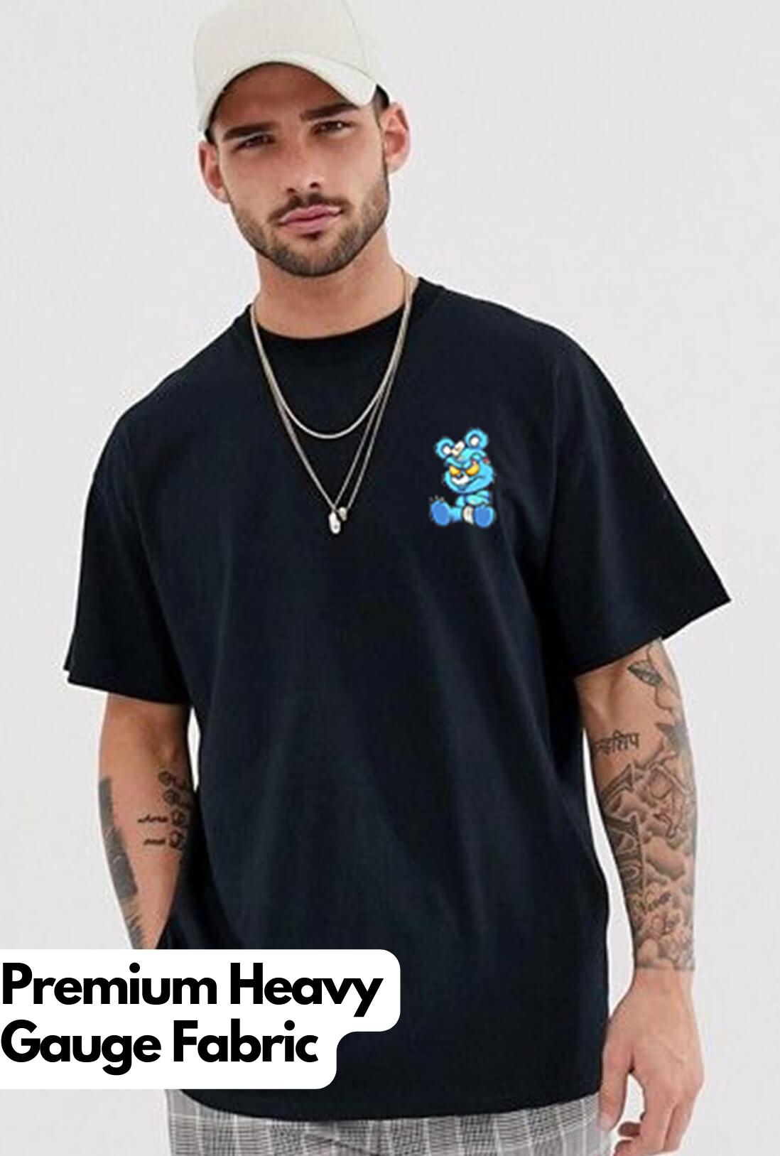 Zombie Bear Men's Navy Blue Oversized Front & Back Print T-Shirt