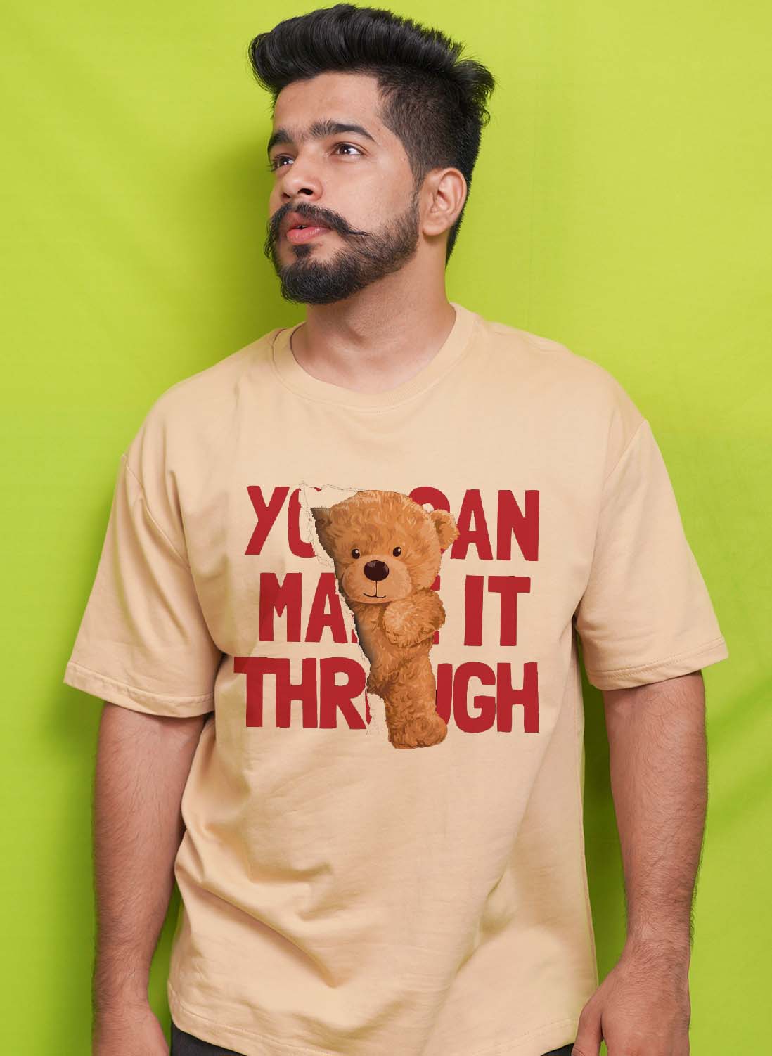 You Can Make it Through Cute Bear Men's Beige Oversized T-Shirt