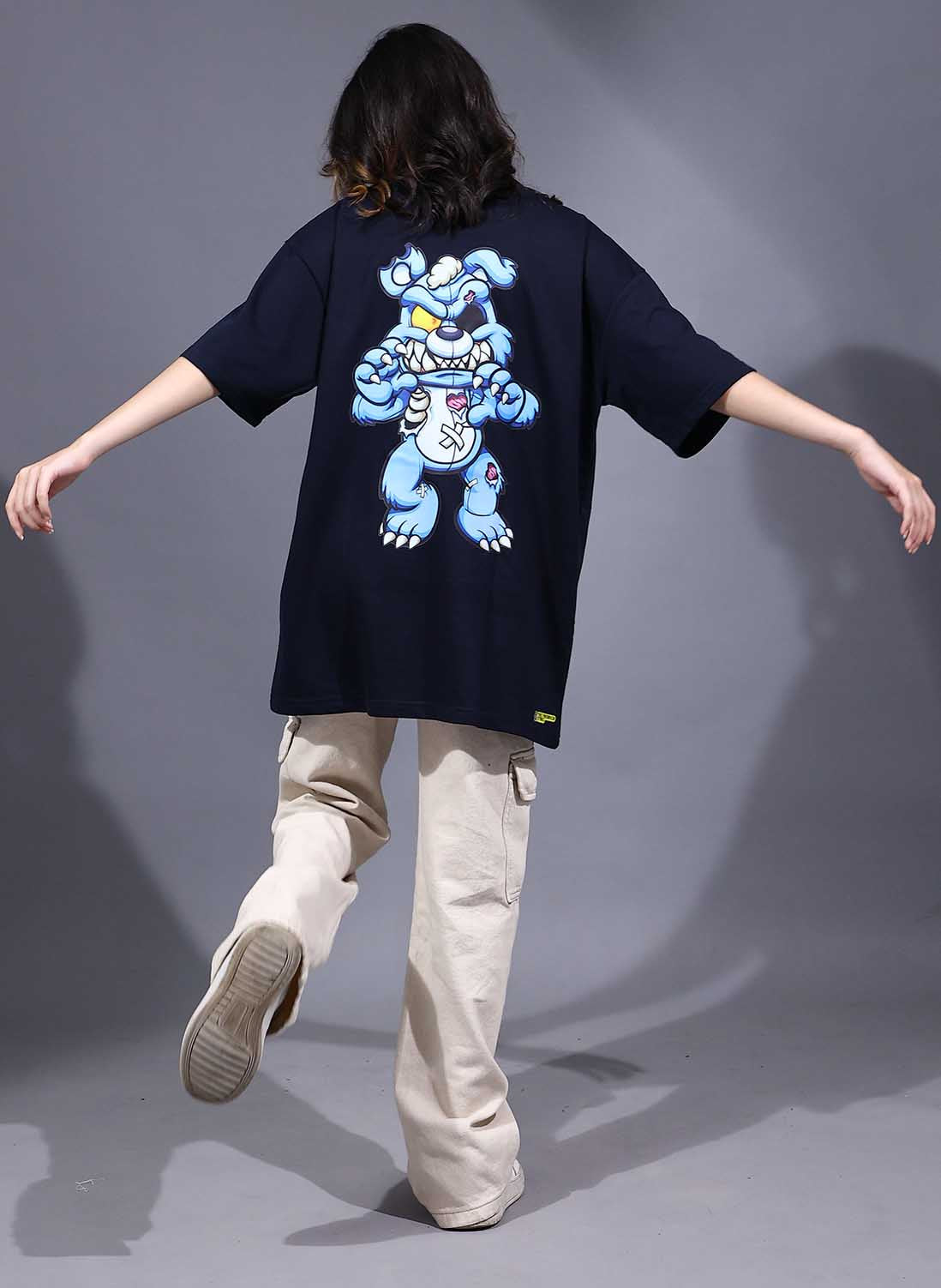 Zombie Bear Women's Navy Blue Oversized T-Shirt