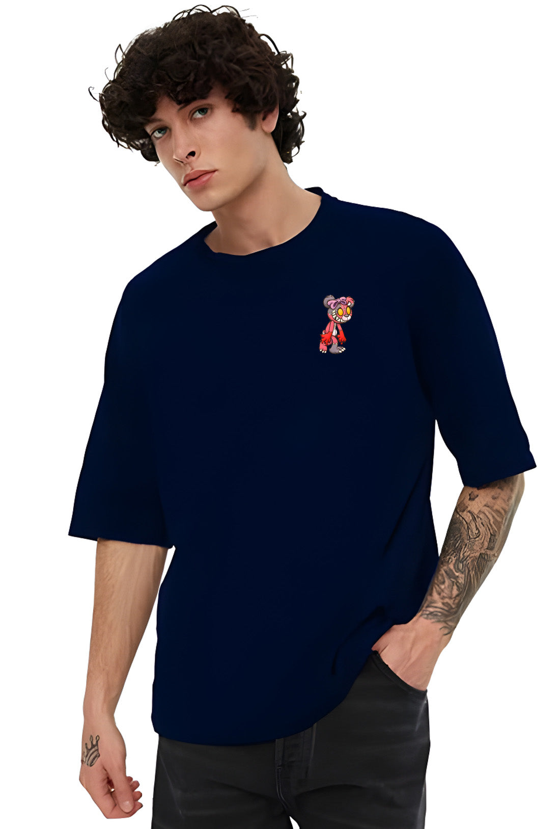 Zombie Doll Men's Navy Blue Front & Back Oversized T-Shirt
