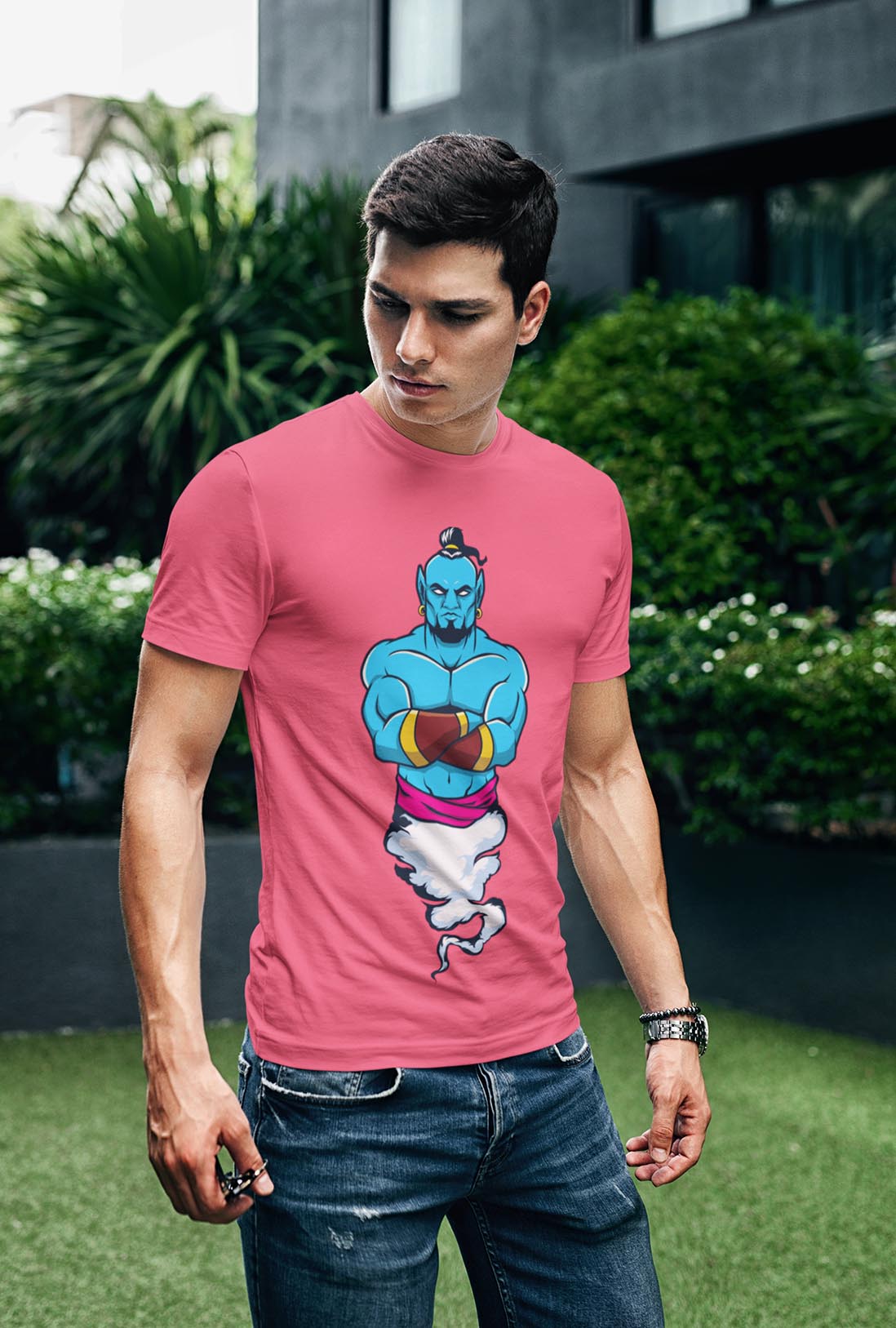 Jinni Men's Peach Cotton T-Shirt