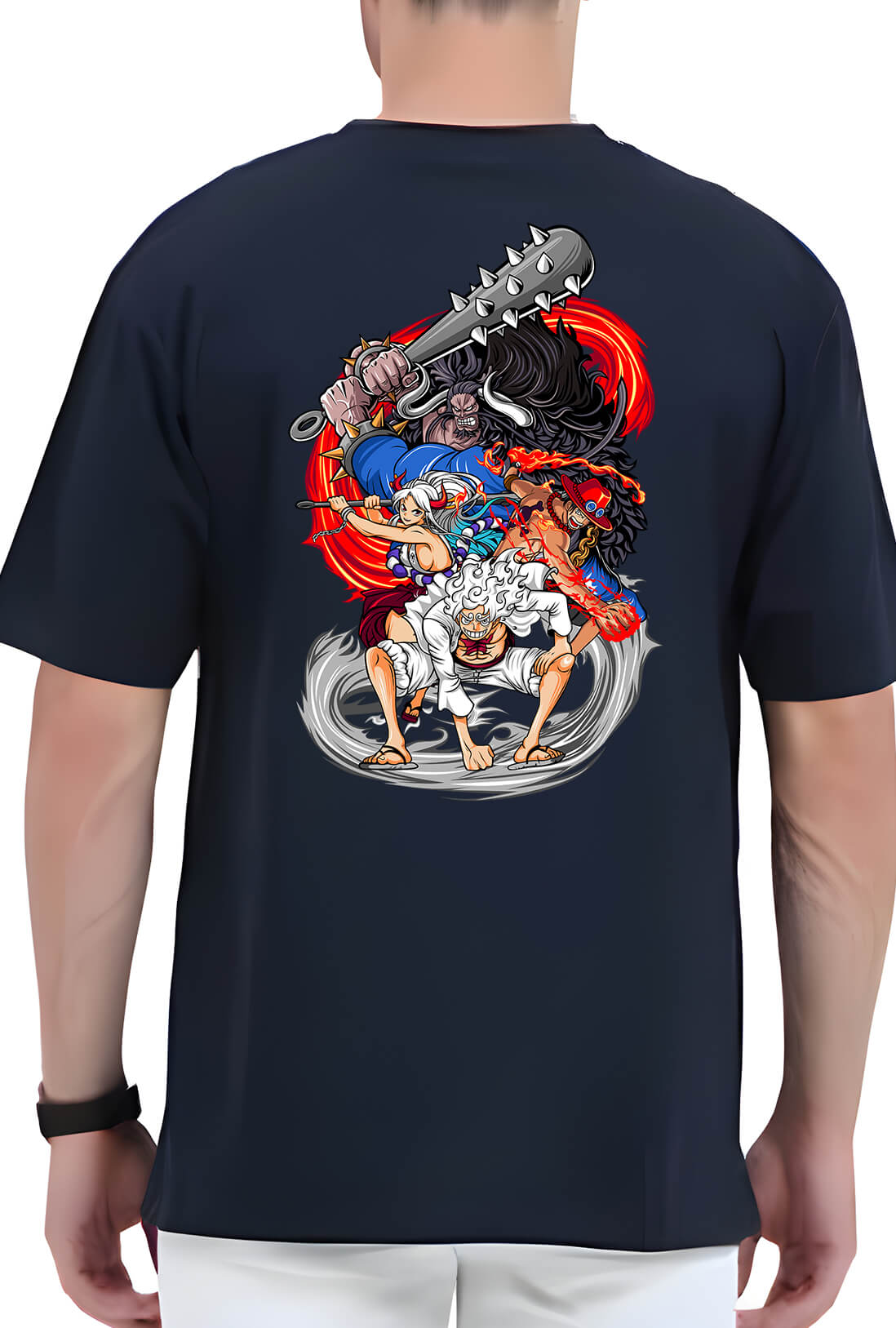 Monster Men's Navy Blue Back Print Oversized T-Shirt