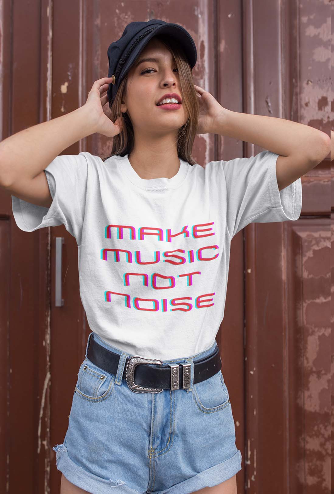 Make Music Not Noise Women's White Cotton T-Shirt