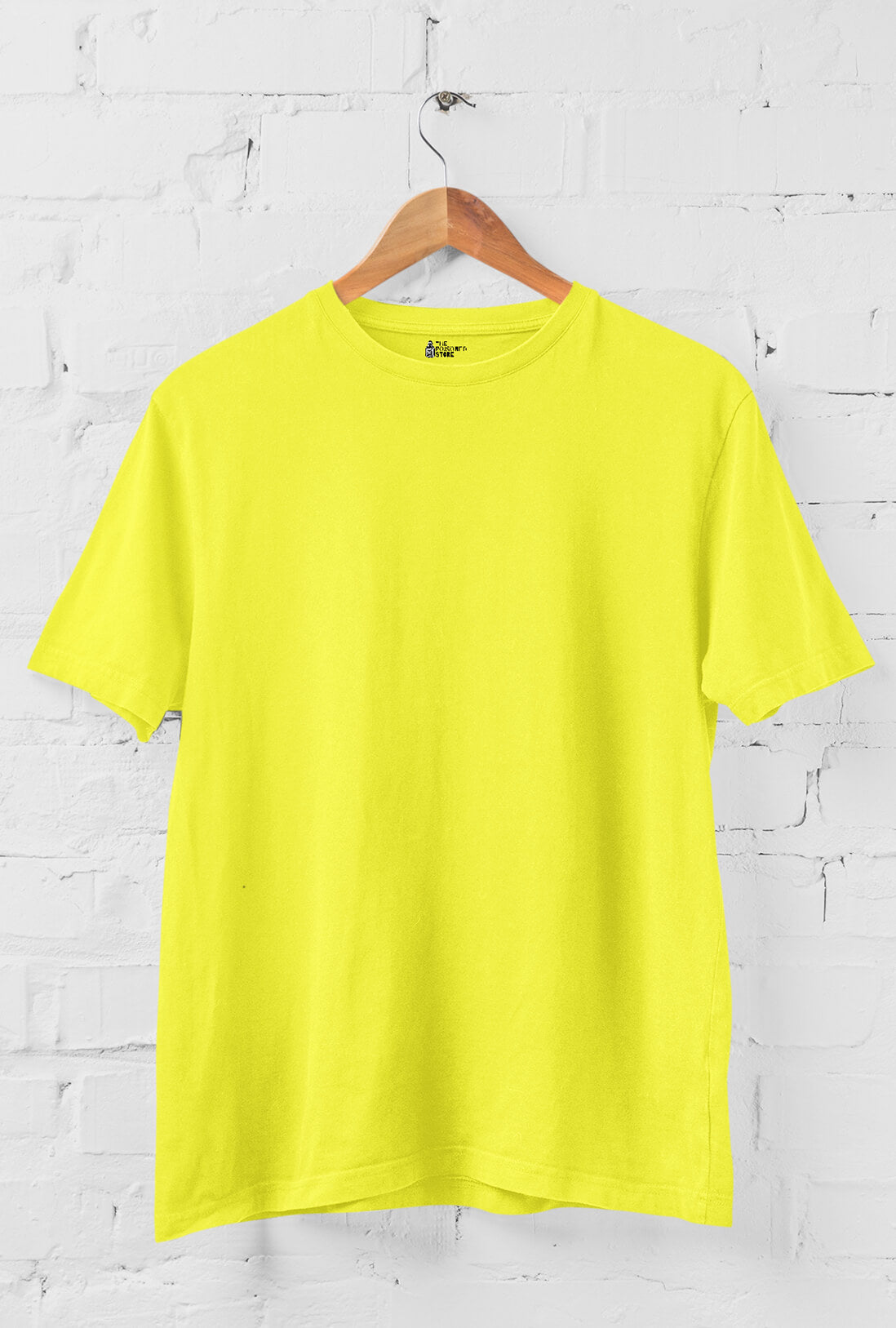 Men's Plain Light Lemon Yellow Cotton T-Shirt
