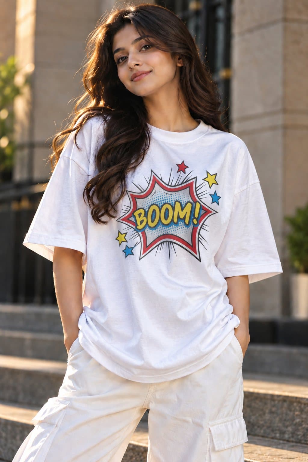 Boom Comic Women's White Oversized T-Shirt
