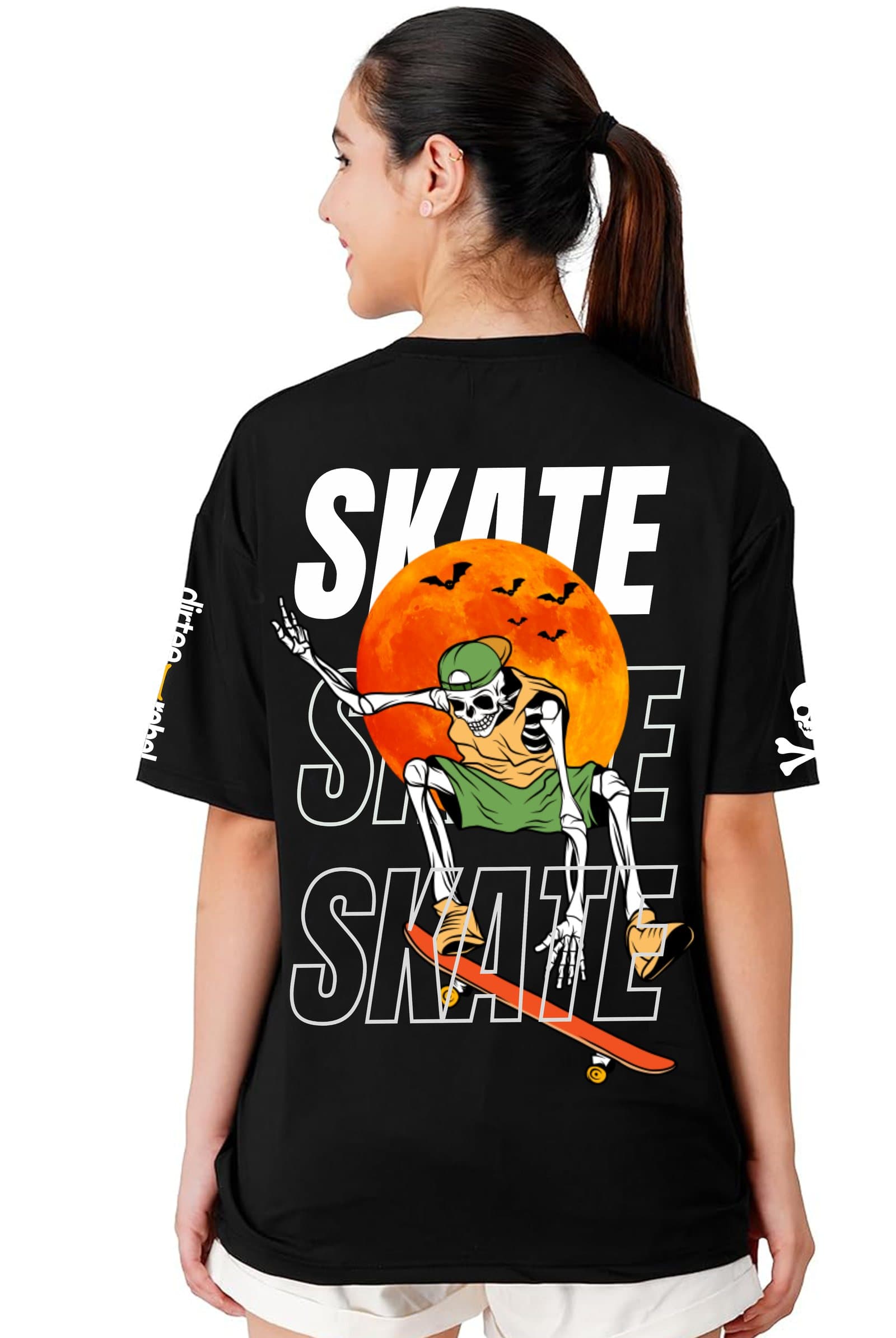 Dirtee Rebel Skate Women's Black Oversized Streetwear T-Shirt