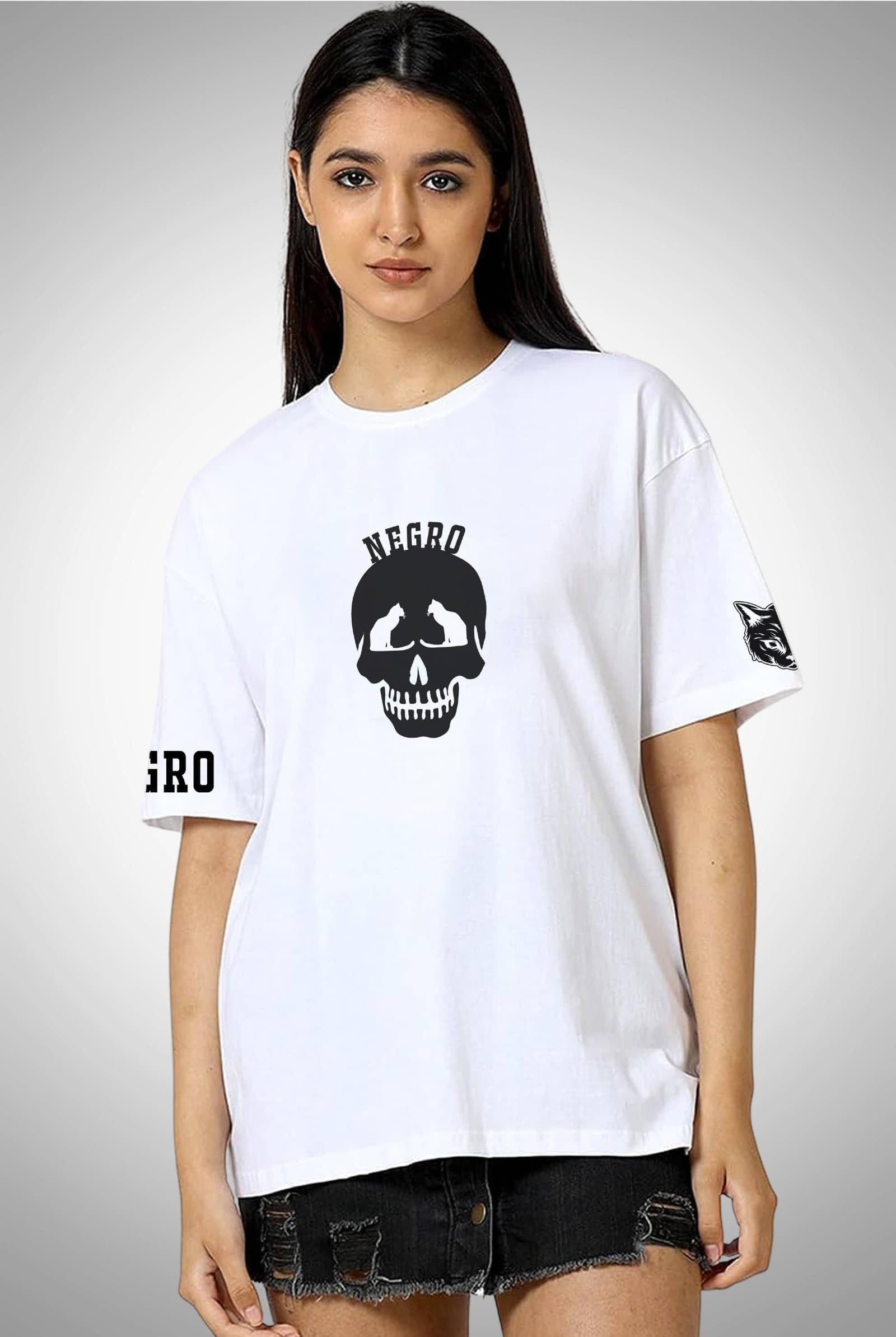 El Gato Black Cat Women's White Oversized Streetwear T-Shirt - photo 2 of 2