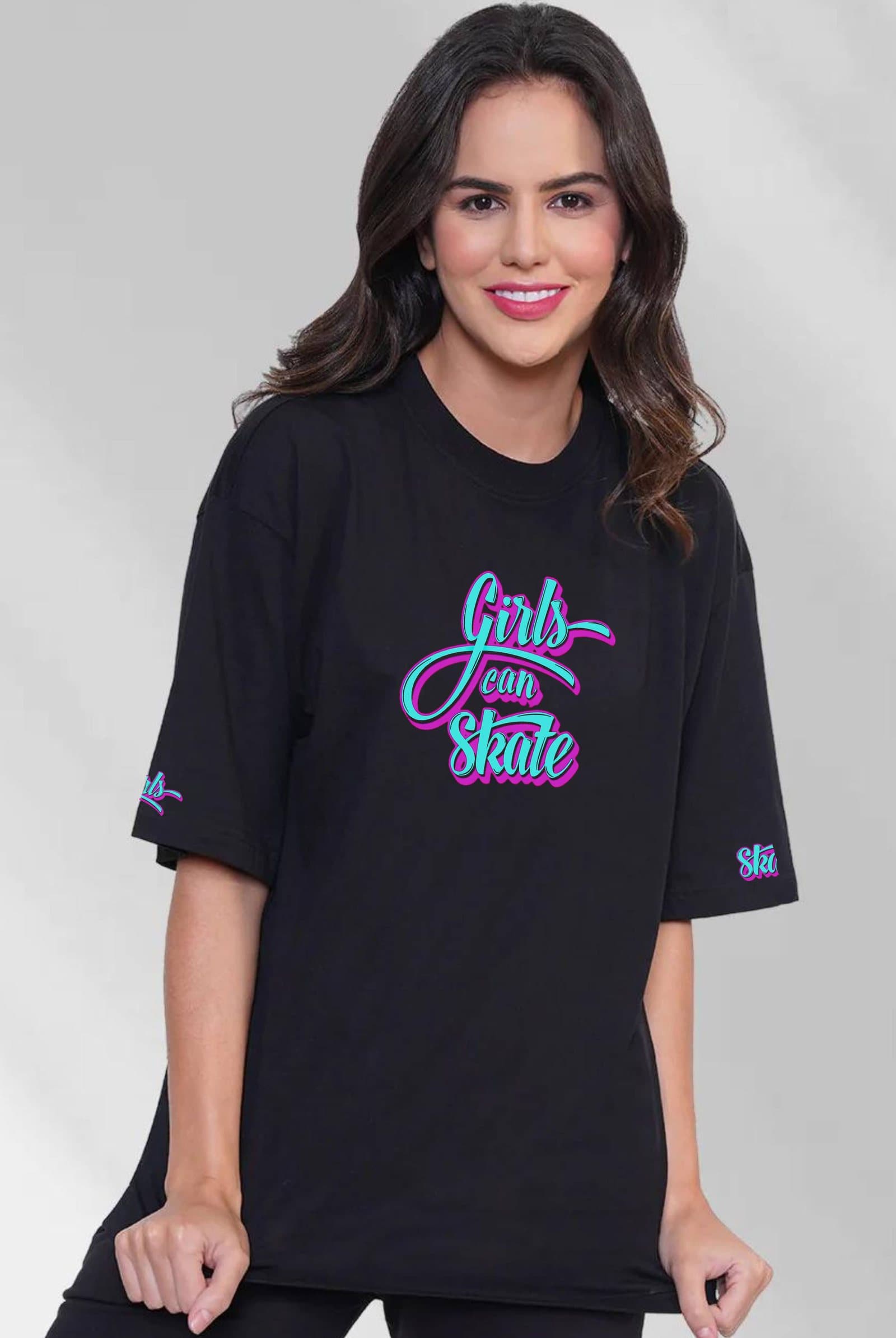 Girls Can Skate Women's Black Oversized Streetwear T-Shirt - photo 2 of 2
