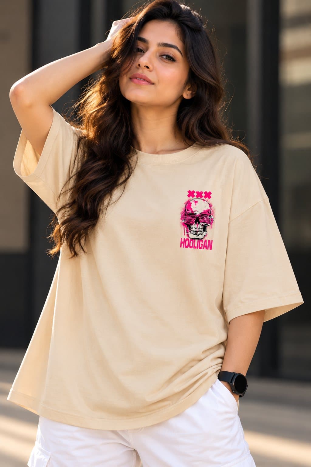 Hooligan Pink Skull Women's Oversized Streetwear T-Shirt - photo 2 of 4