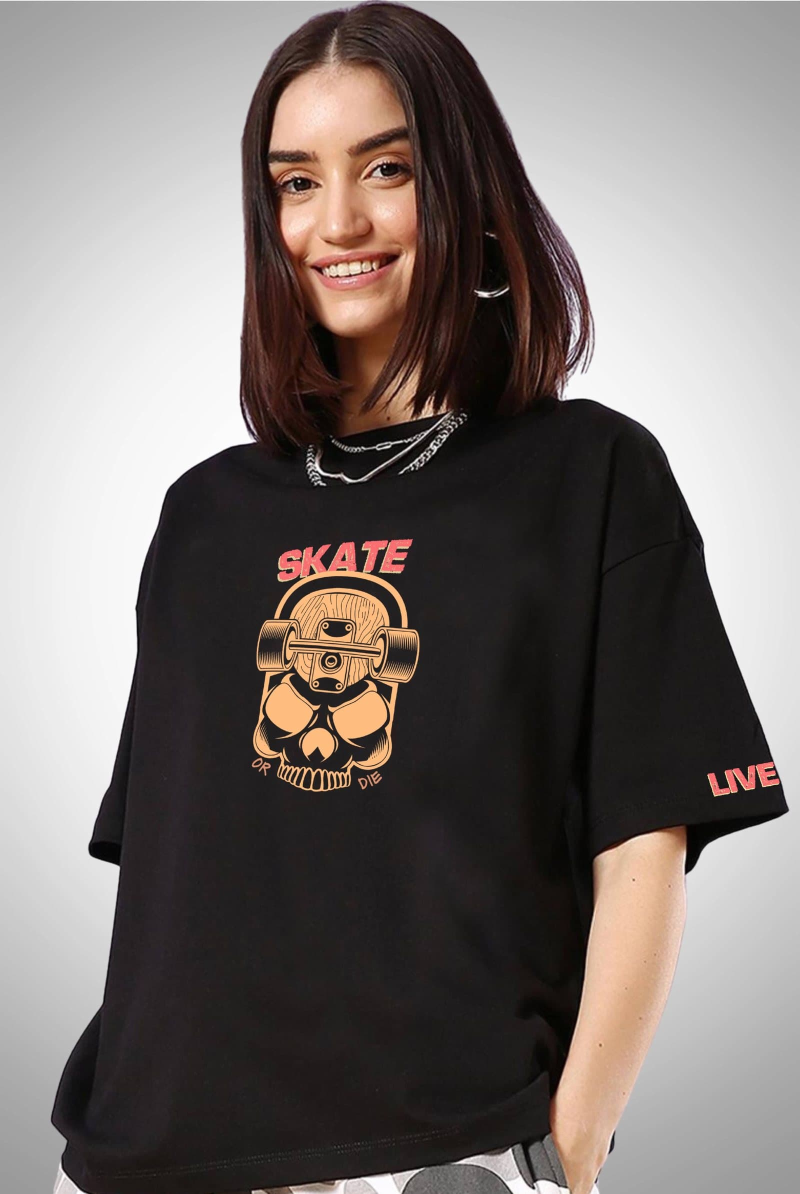 Live Free Fear Nothing Women's Black Oversized Streetwear T-Shirt - photo 2 of 2