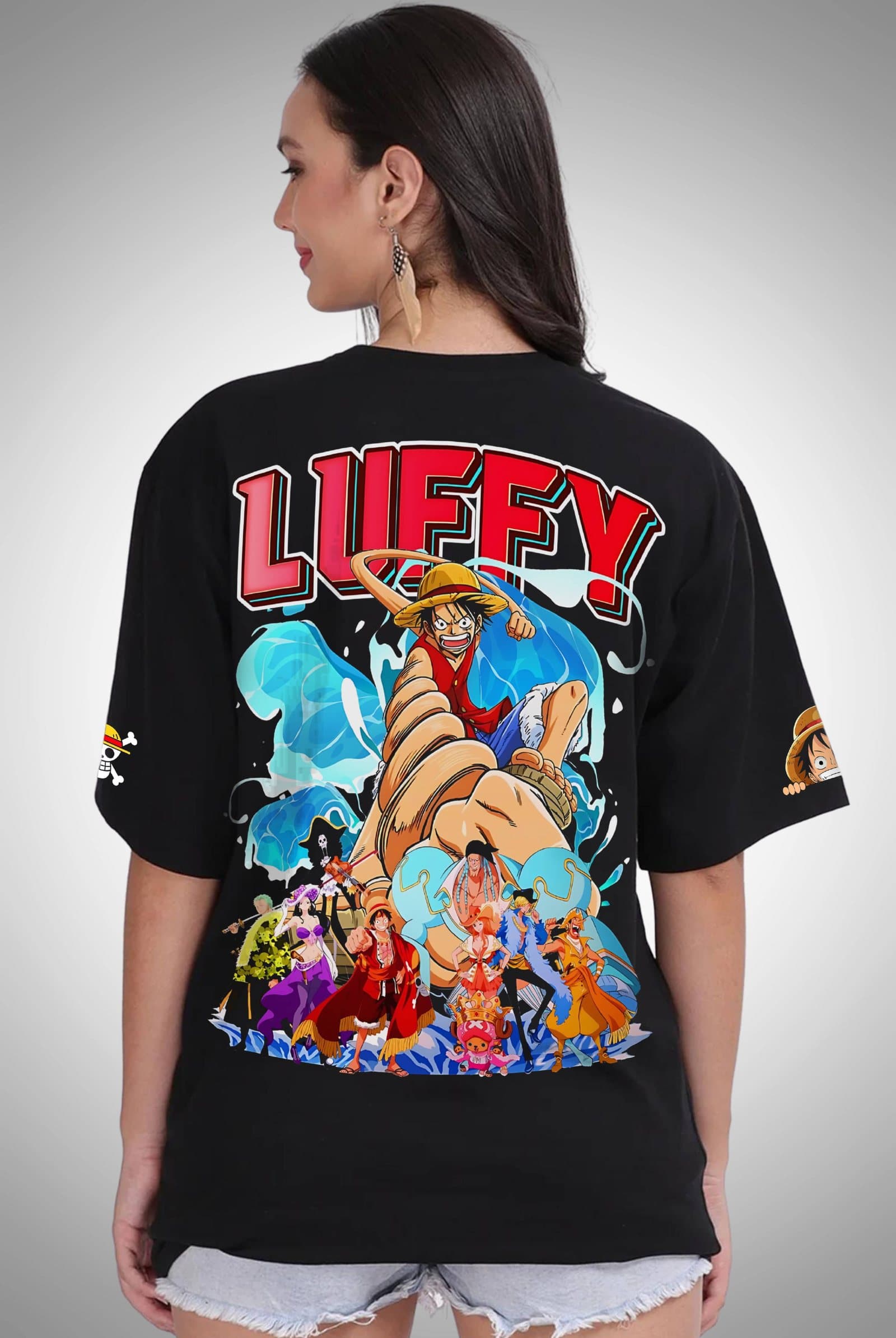 One Piece Luffy and Crew Women's Black Oversized T-Shirt