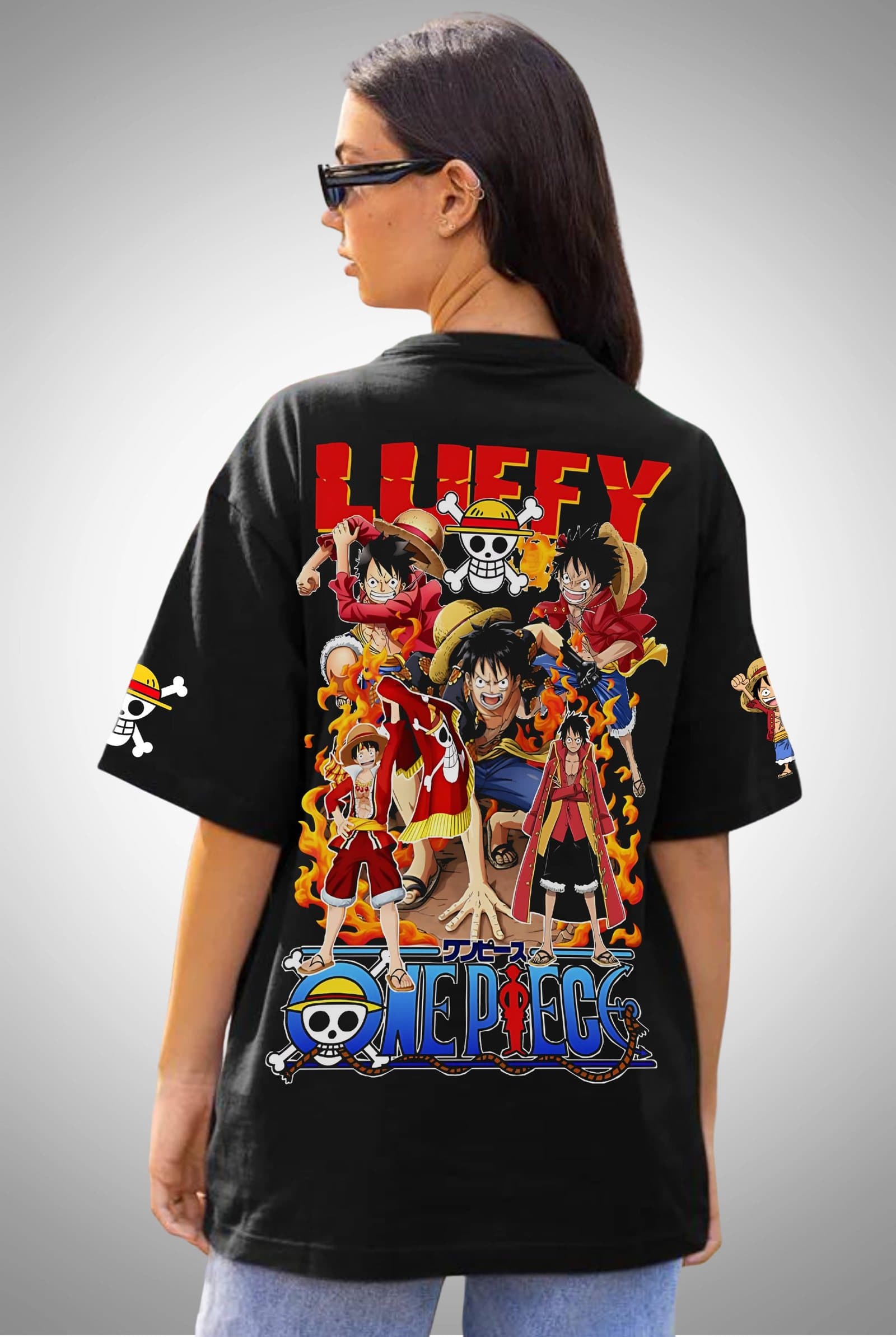 One Piece Luffy Burning Blood Women's Black Oversized T-Shirt