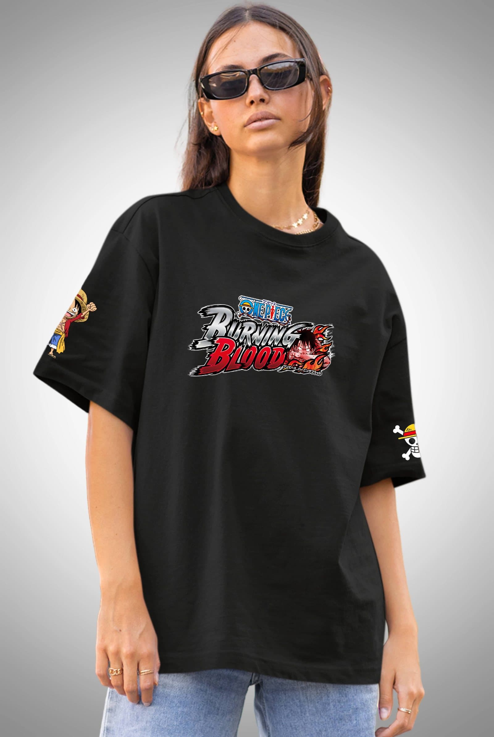 One Piece Luffy Burning Blood Women's Black Oversized T-Shirt - photo 2 of 3
