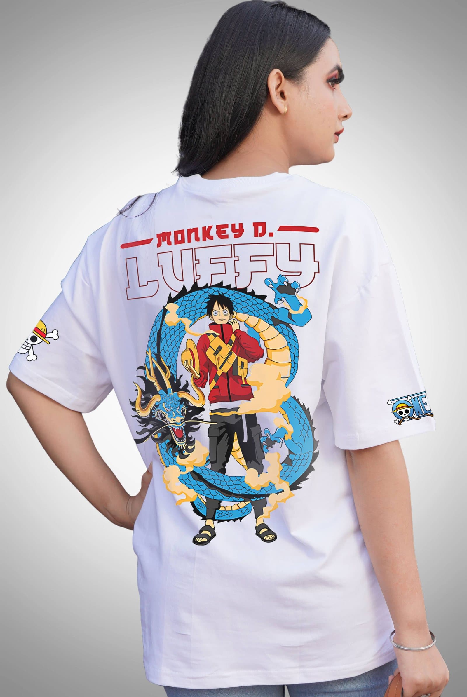 One Piece Monkey D Luffy Dragon Women's White Oversized T-Shirt