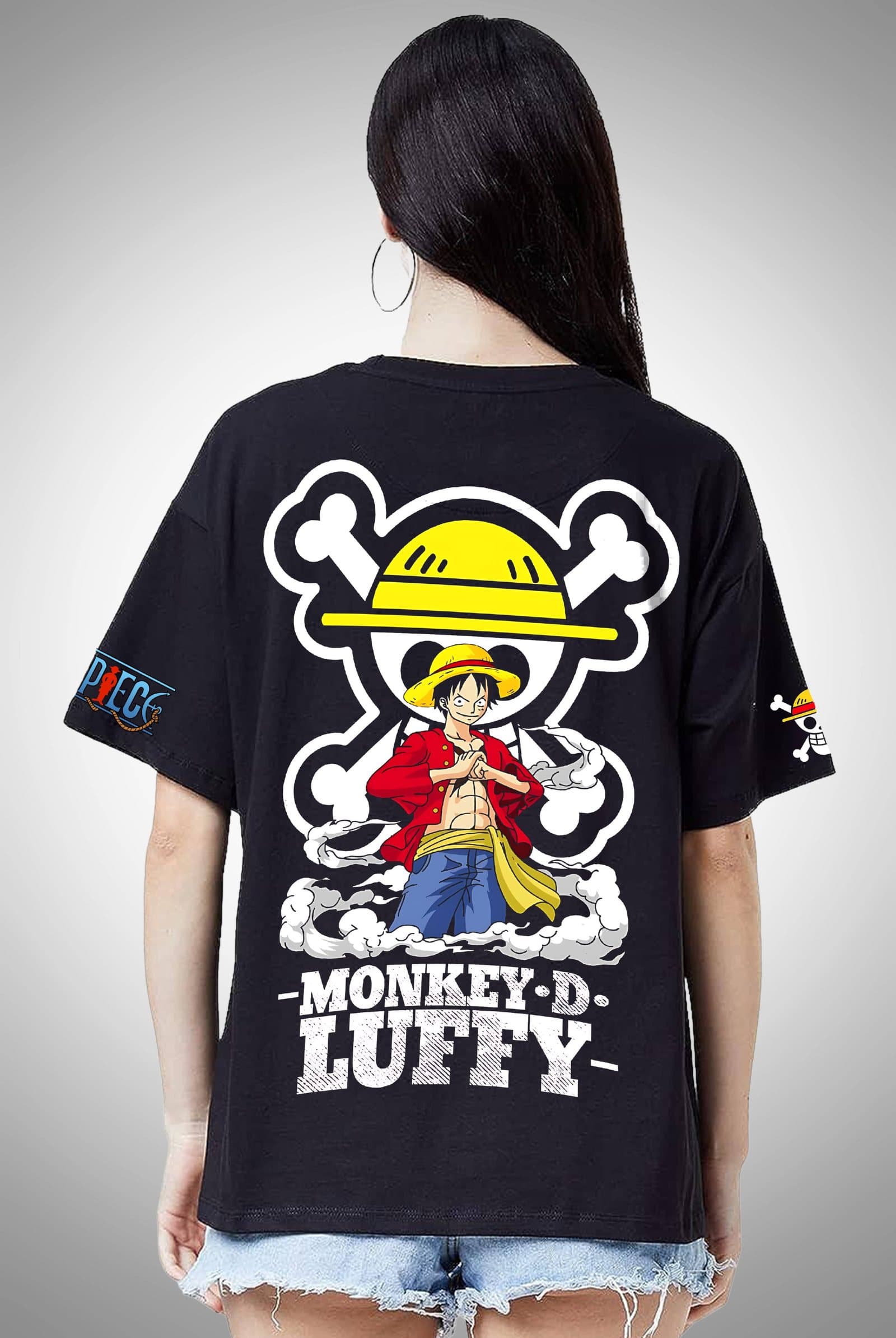 One Piece Monkey D Luffy Jolly Roger Women's Black Oversized T-Shirt