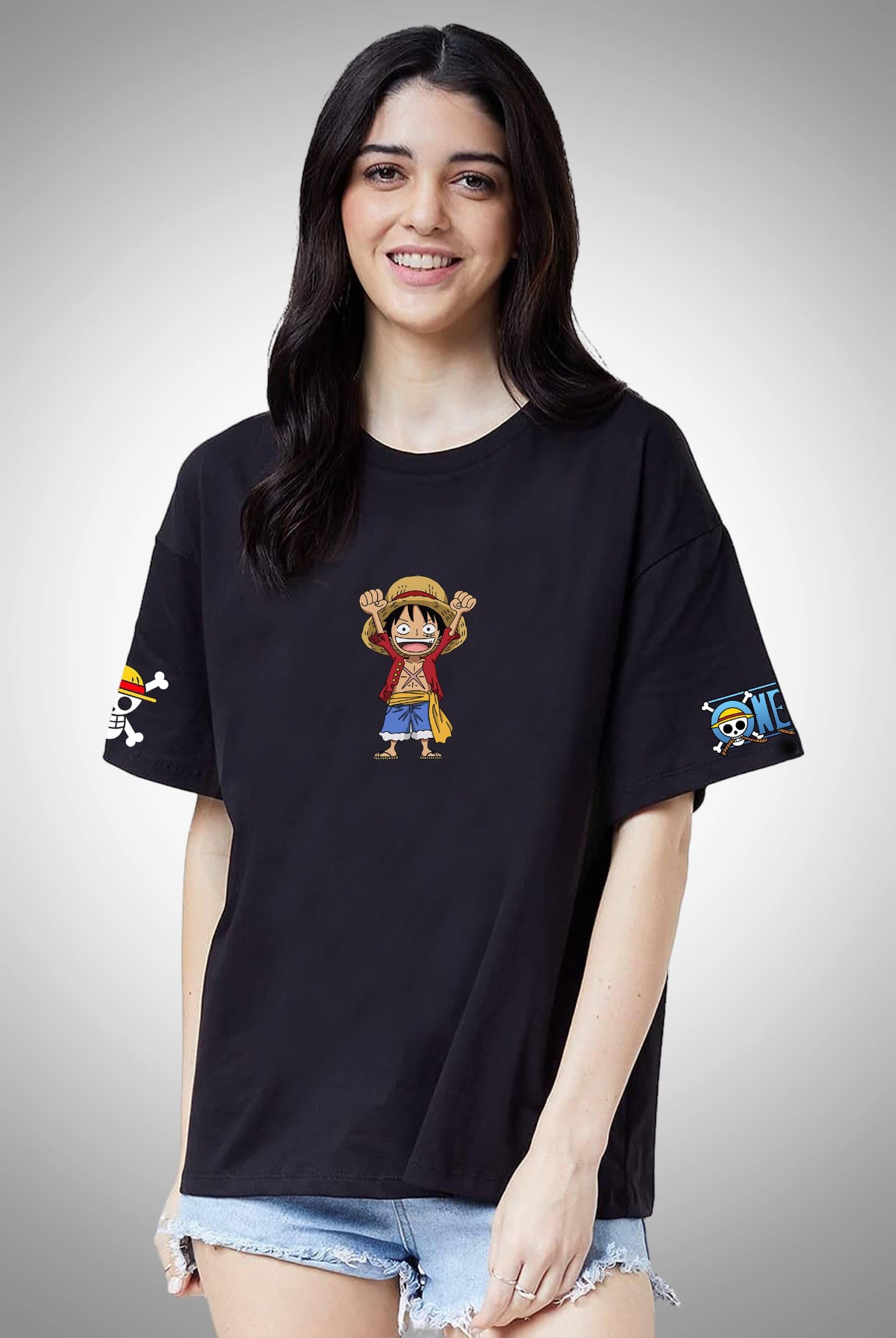 One Piece Monkey D Luffy Jolly Roger Women's Black Oversized T-Shirt - photo 2 of 3