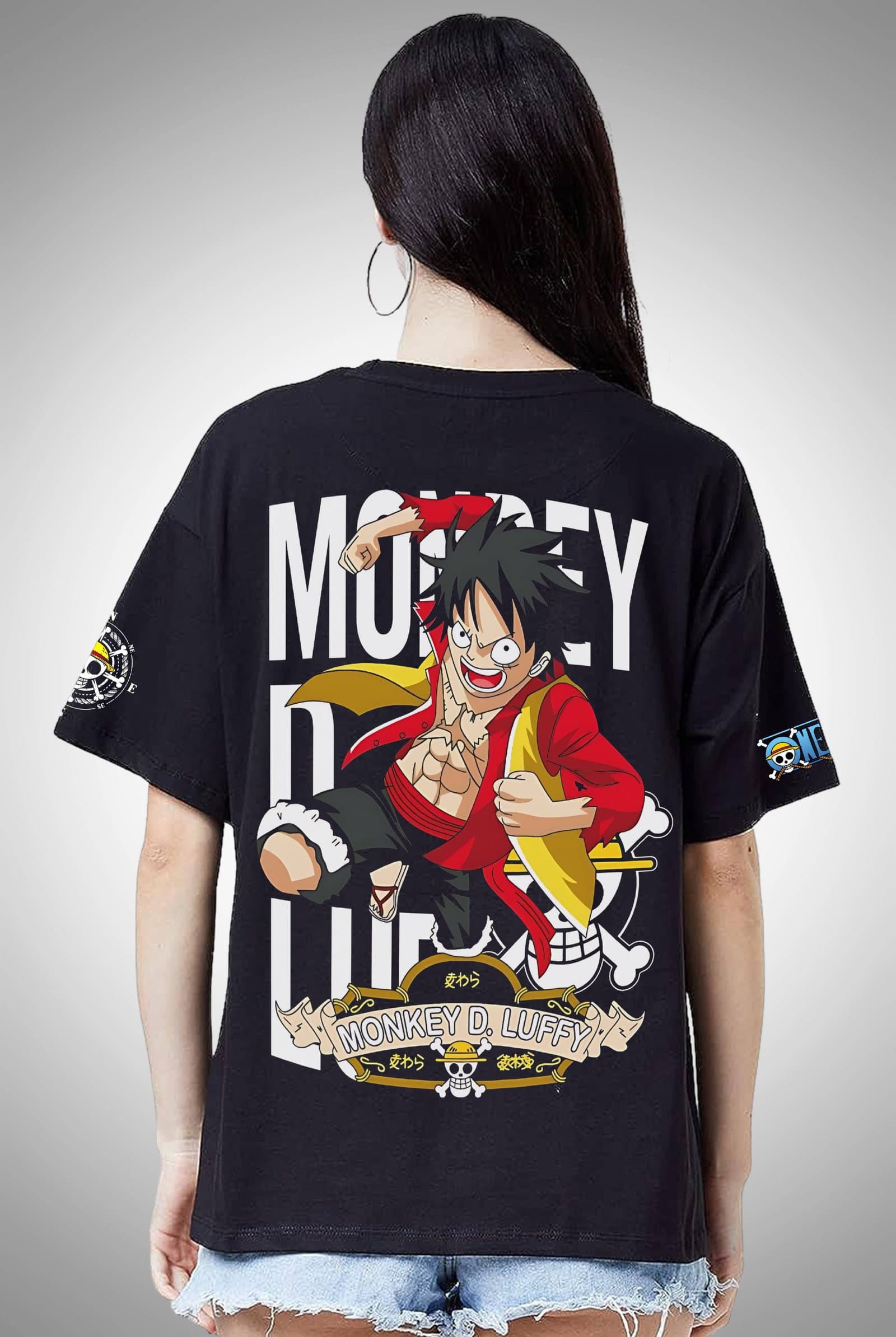 One Piece Monkey D Luffy Women's Black Oversized T-Shirt