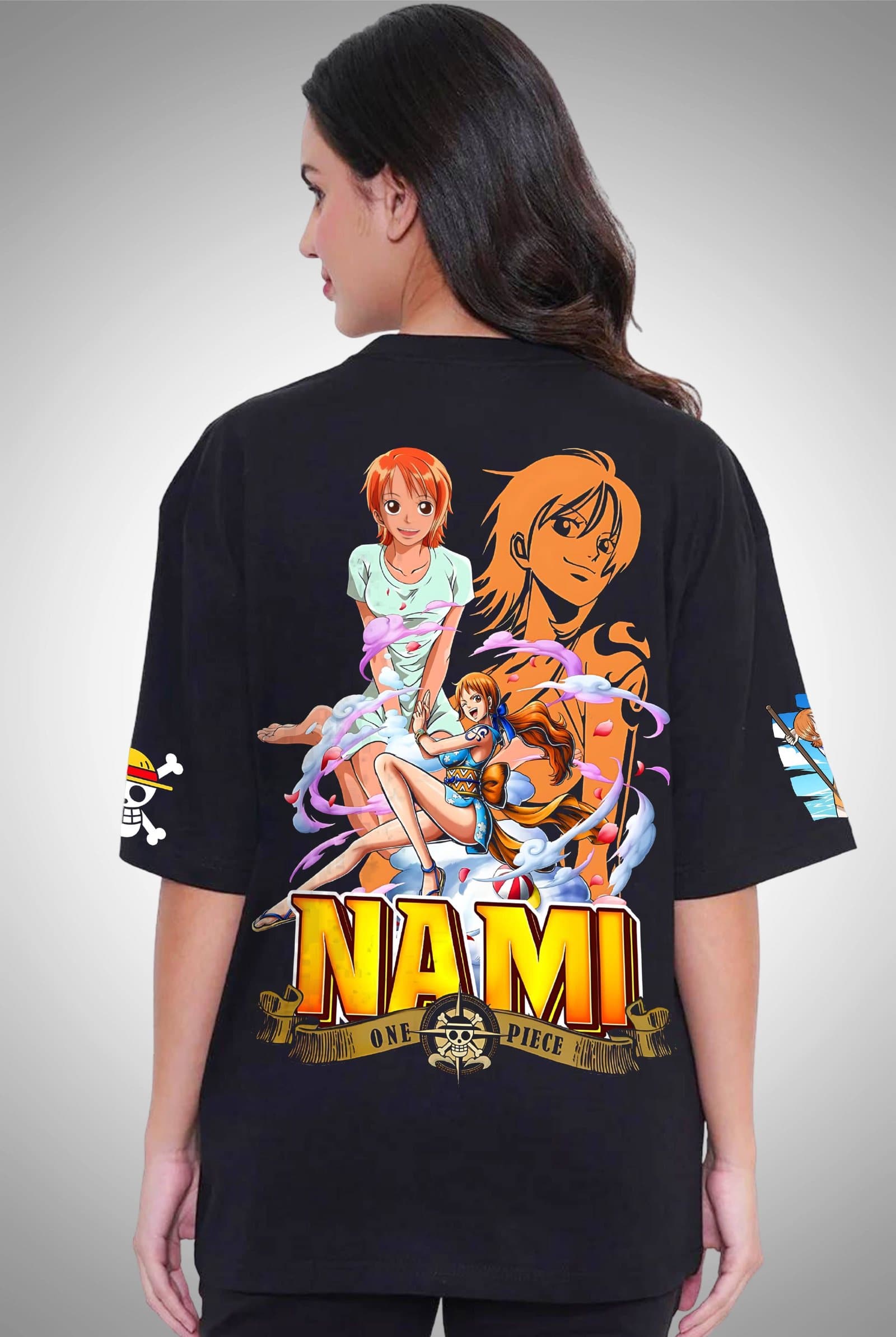 One Piece Nami Money and Tangerines Women's Black Oversized T-Shirt