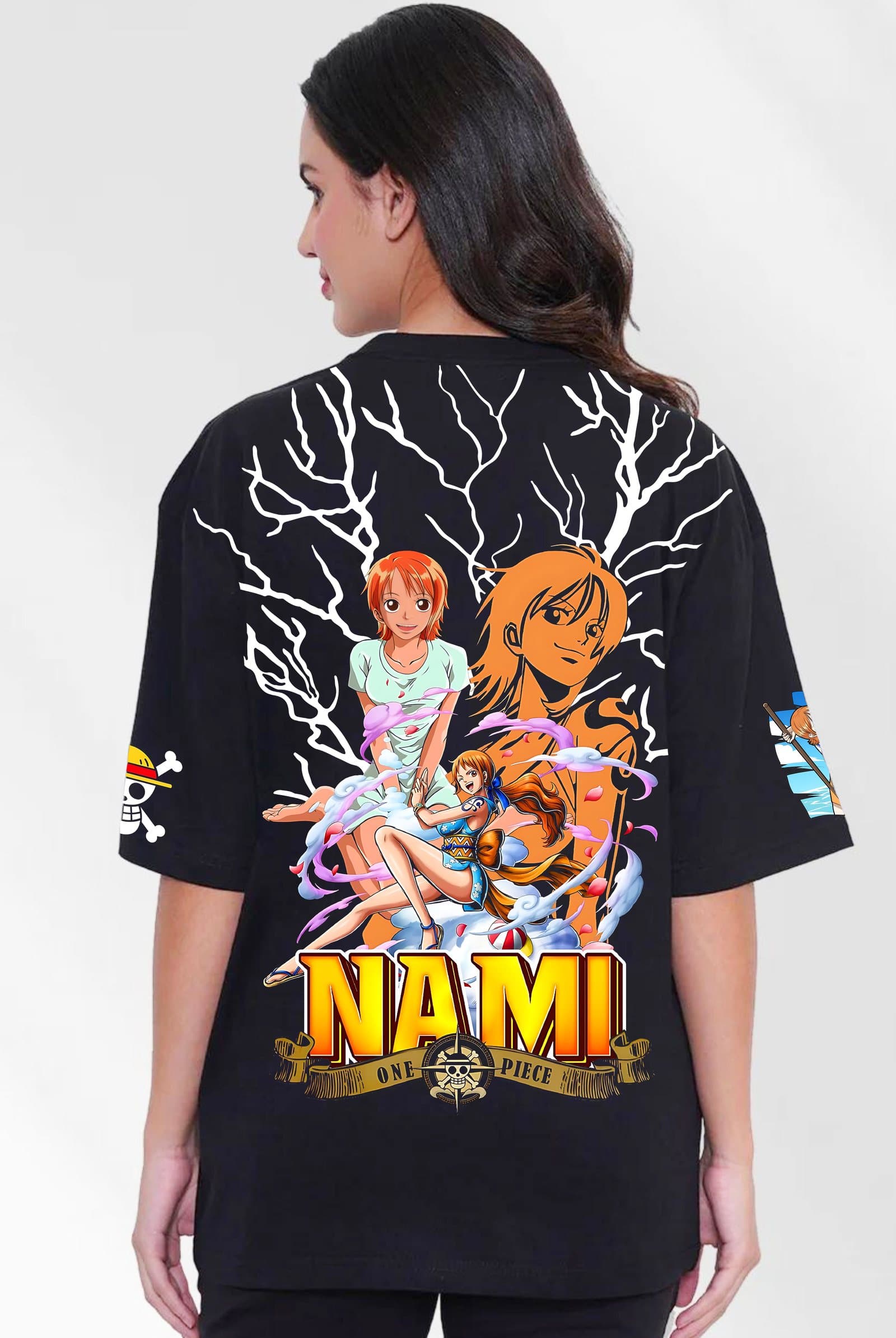 One Piece Nami Money and Tangerines Women's Black Oversized T-Shirt - photo 3 of 3