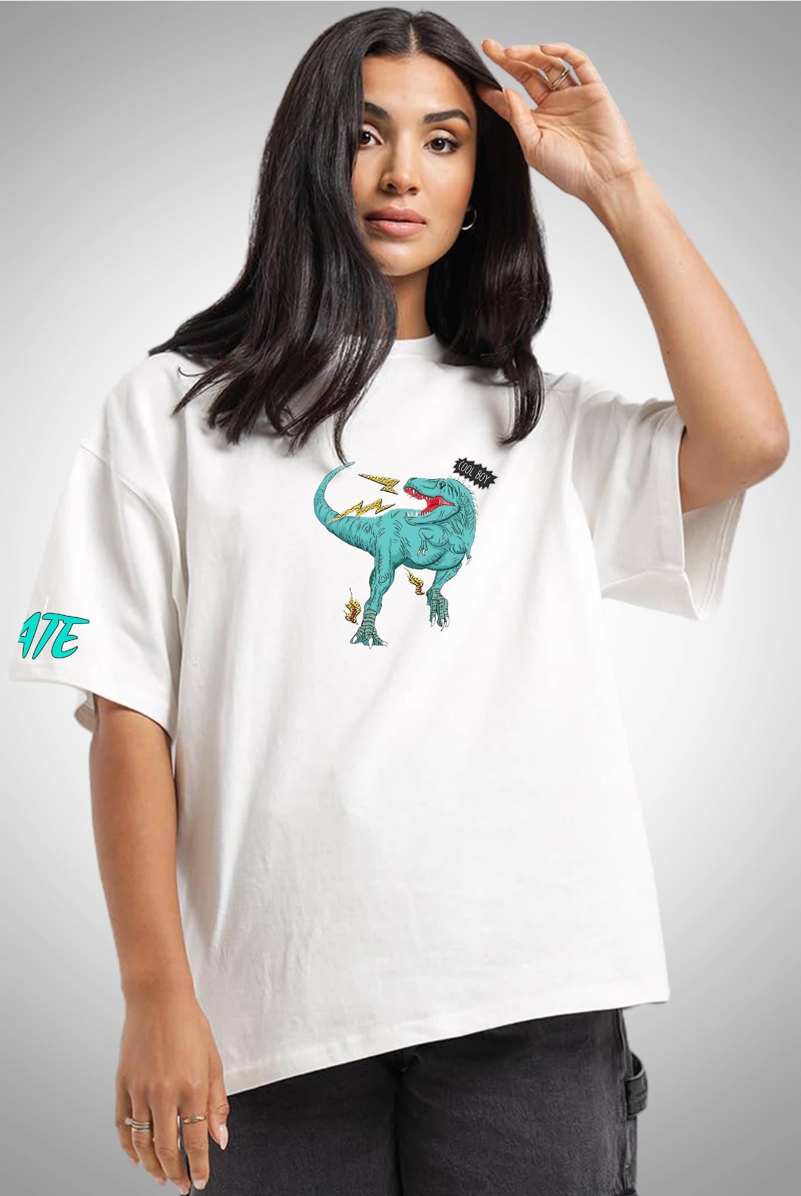 Skate Dino Venice Beach Women's White Oversized Streetwear T-Shirt - photo 2 of 2