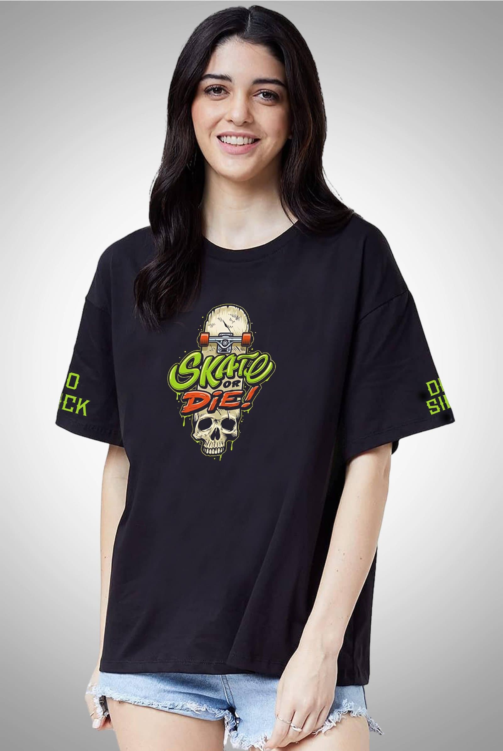 Skate Or Die Women's Black Oversized Streetwear T-Shirt - photo 2 of 2