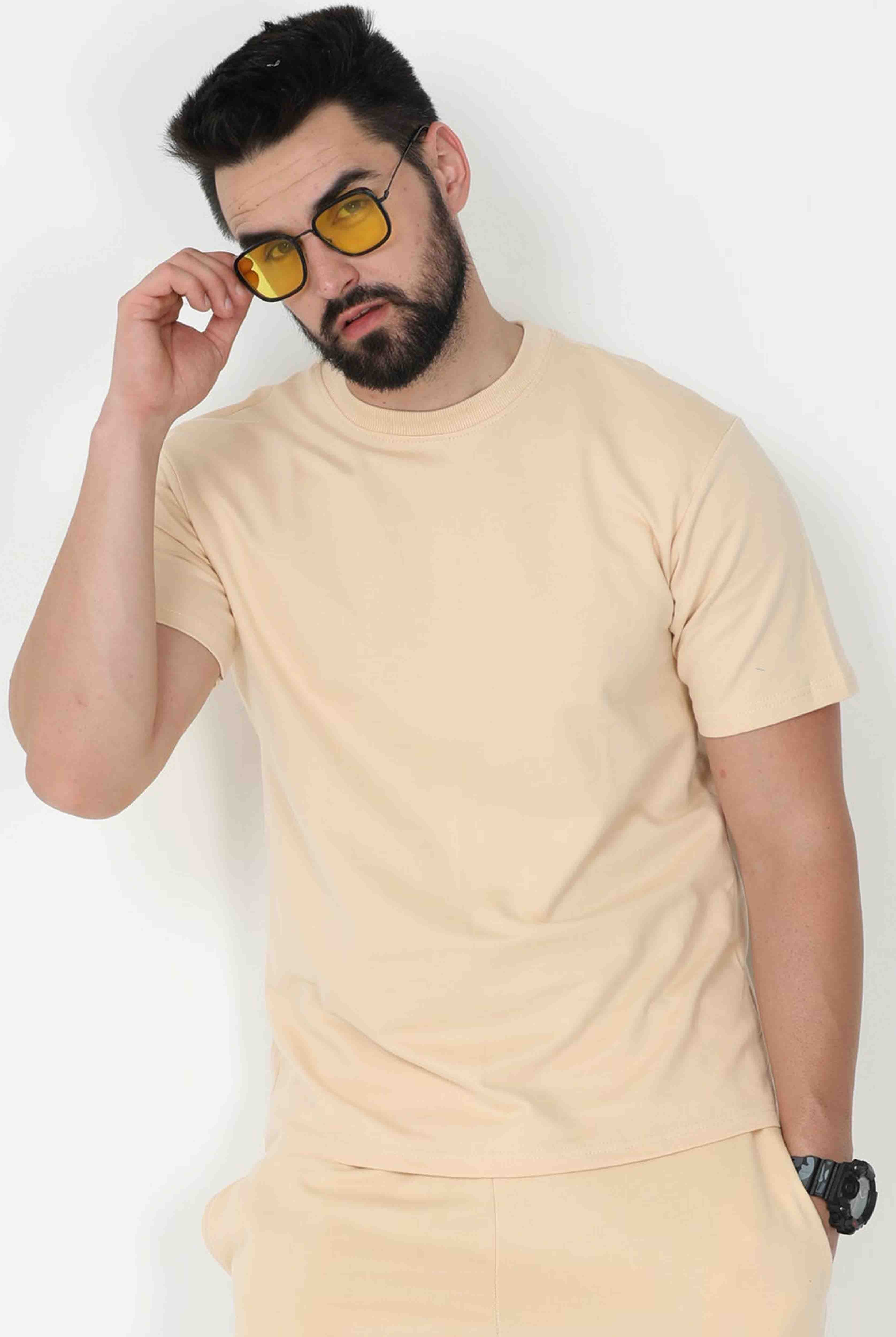 Men's Solid Beige Oversized T-Shirt