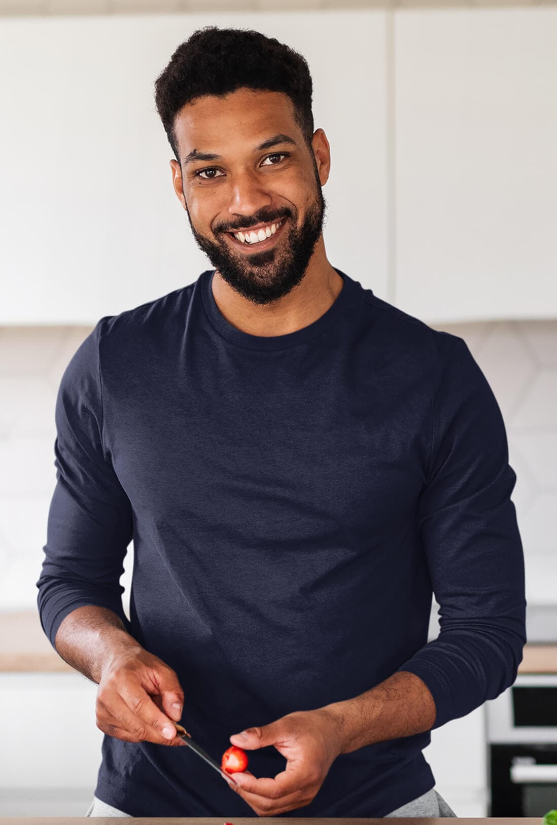Men's Navy Blue Full Sleeve Cotton T-Shirt