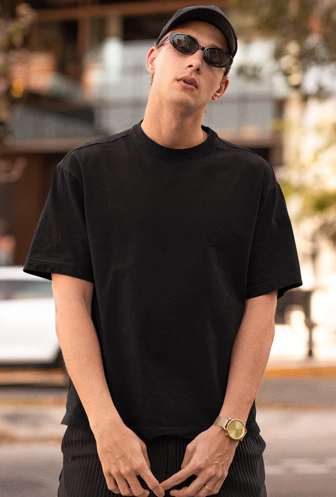 Men's Solid Black Oversized T-Shirt