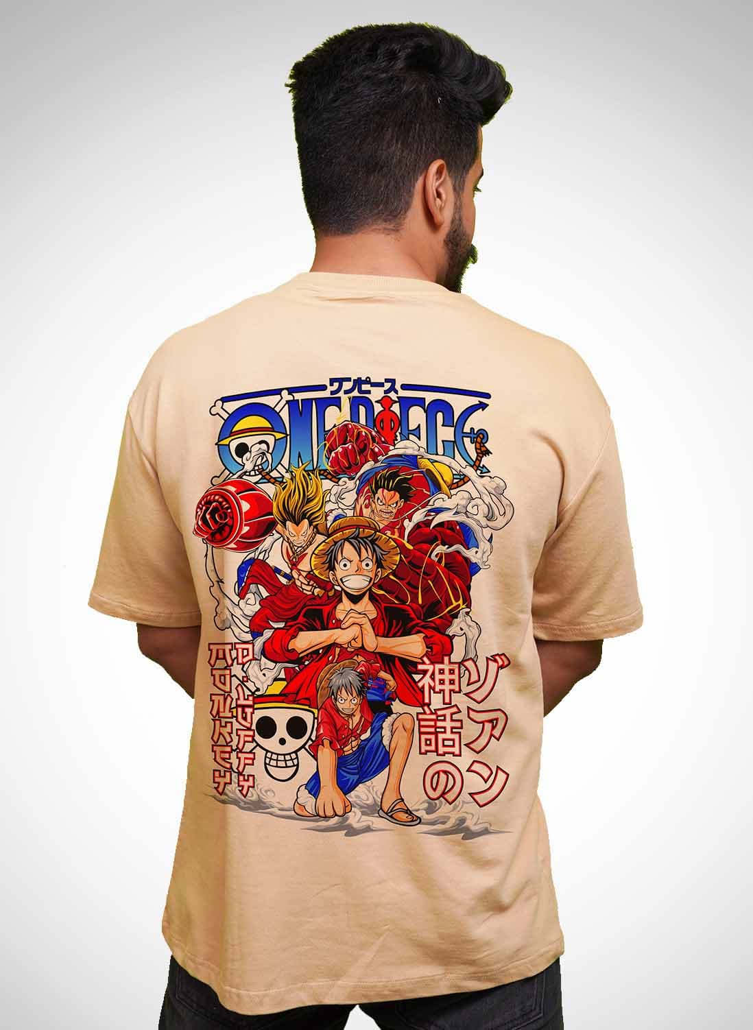 One Piece 2 Men's Beige Oversized T-Shirt