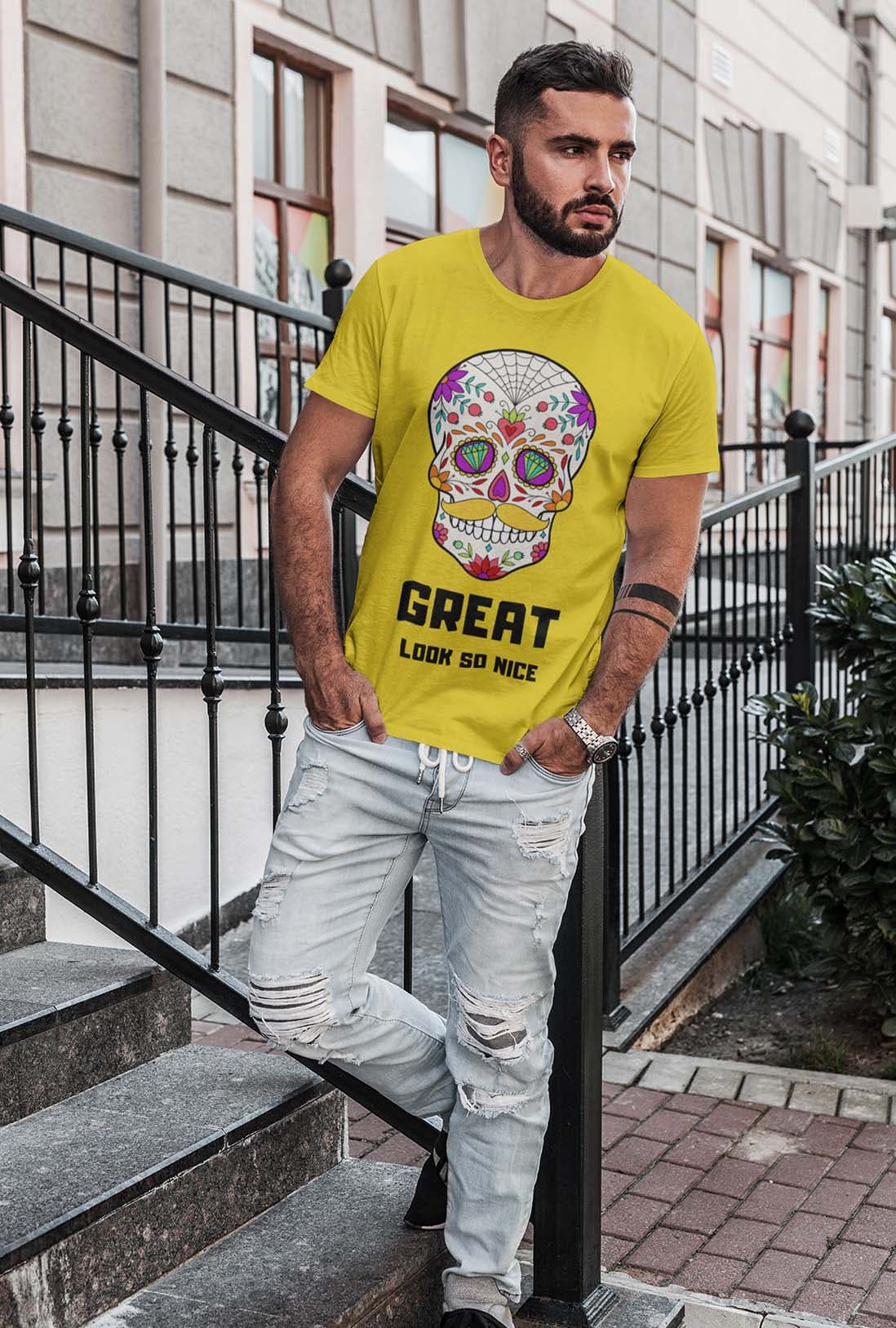 Sugar Skull Men's Cotton T-Shirt - photo 3 of 7
