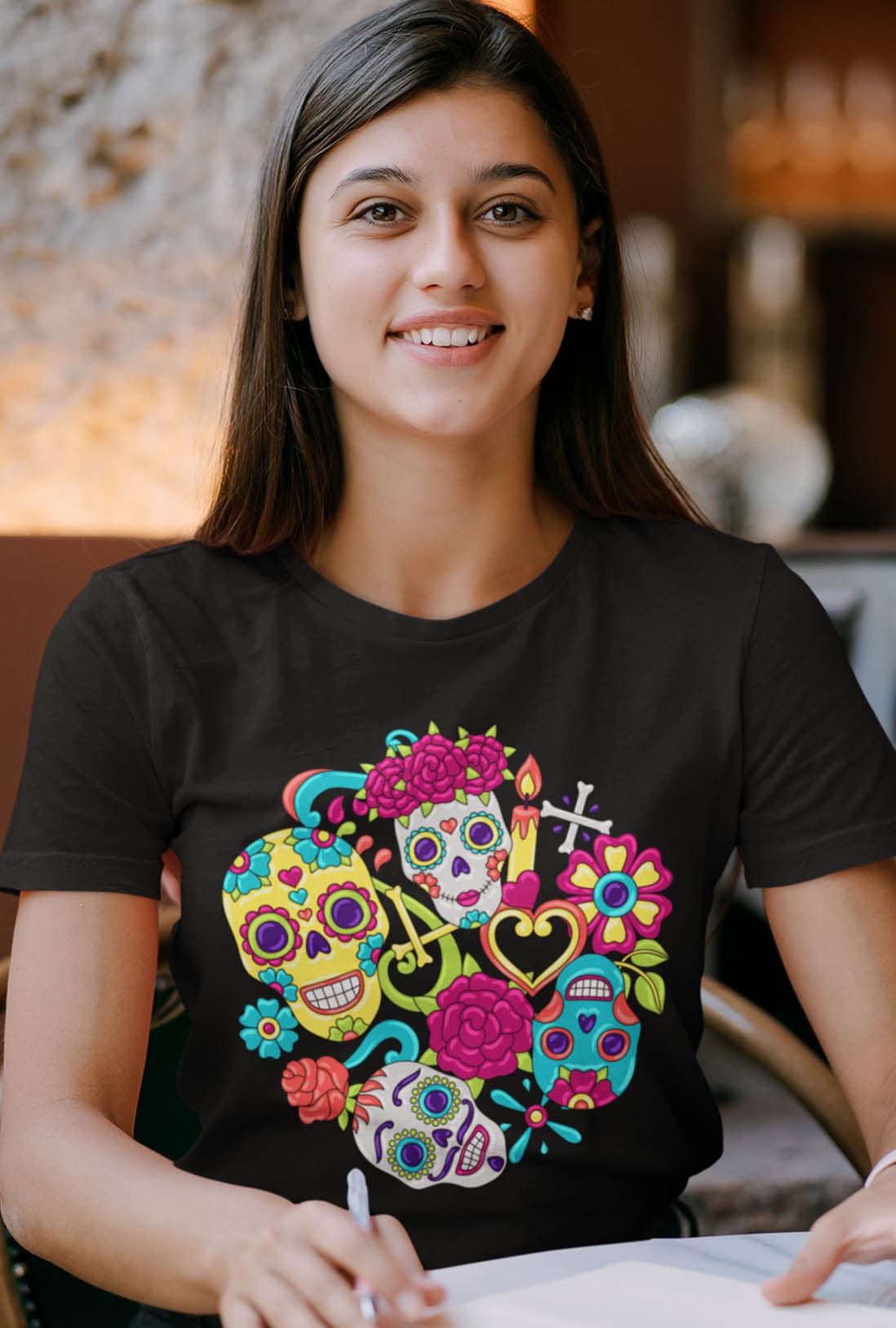 Sugar Skulls Design Women's Cotton T-Shirt - photo 2 of 2