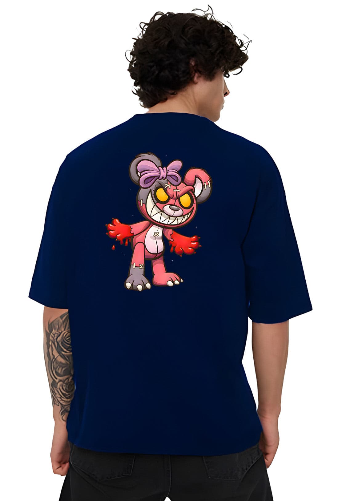 Zombie Doll Men's Navy Blue Front & Back Oversized T-Shirt