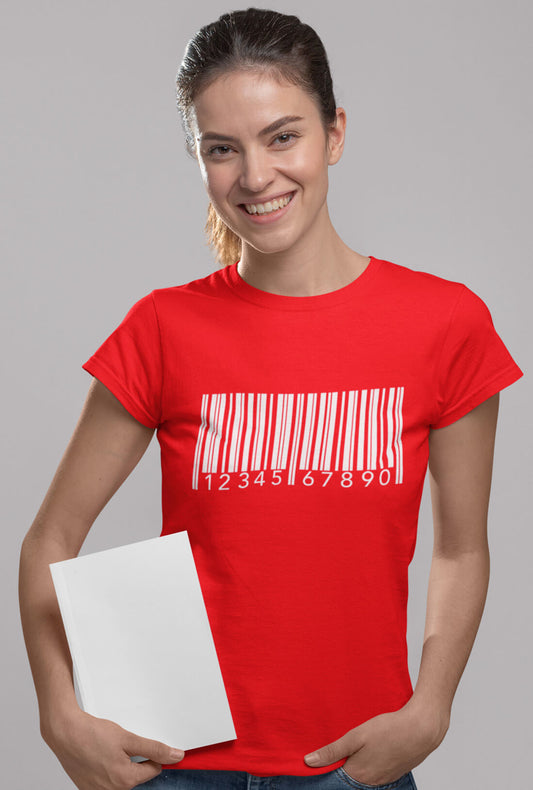 Bar Code Women's Scarlet Red Cotton T-Shirt