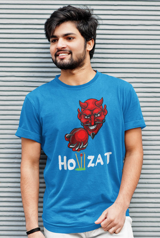 Howzat Cricket Men's Electric Blue Cotton T-Shirt