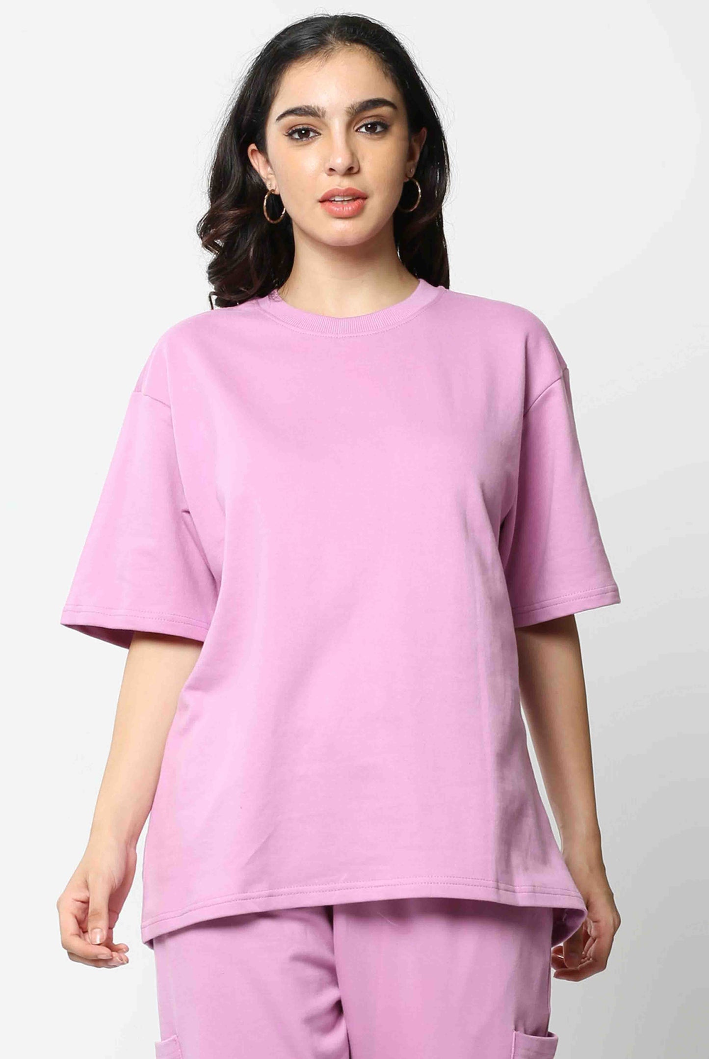 Women's Solid Lavender Oversized T-Shirt