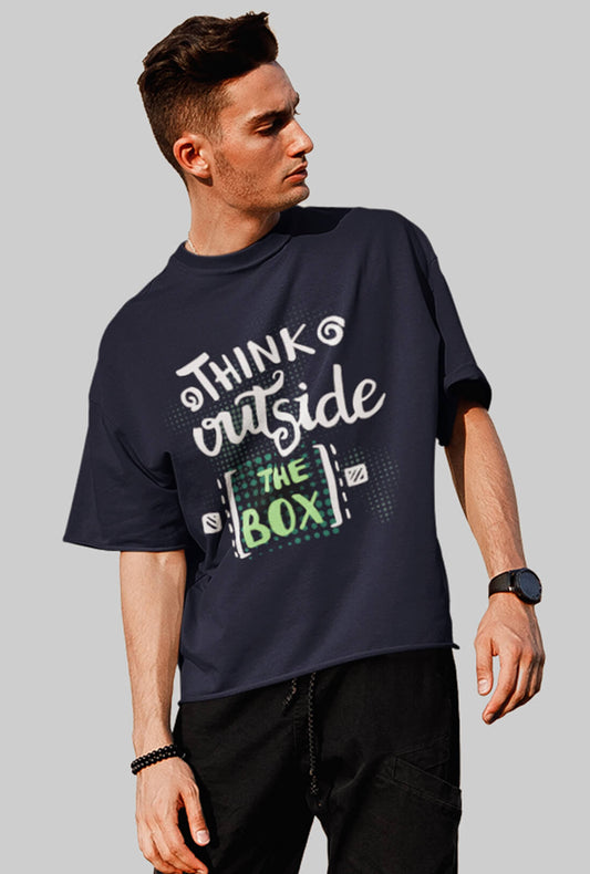 Think Outside The Box Men's Navy Blue Oversized T-Shirt