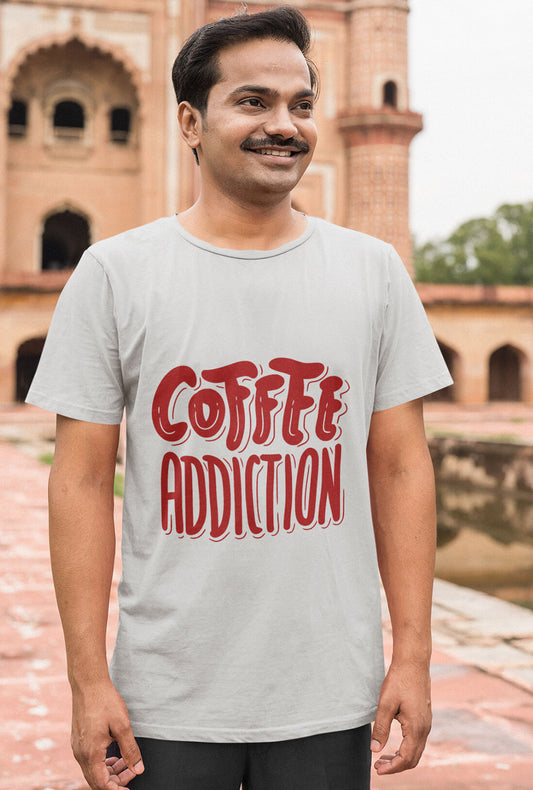 Coffee Addiction Men's Grey Cotton T-Shirt