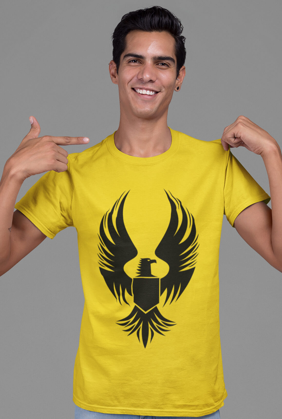 Flying Eagle Men's Cheerful Yellow Cotton T-Shirt