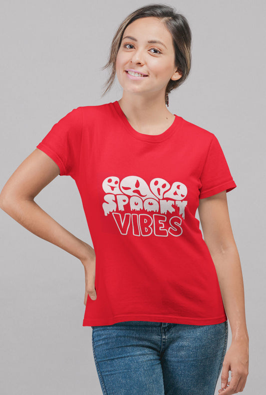 Spooky Vibes Women's Scarlet Red Cotton T-Shirt