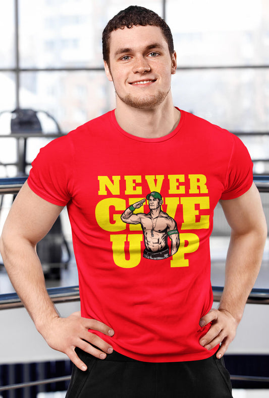 John Cena Never Give Up Men's Scarlet Red Cotton T-Shirt