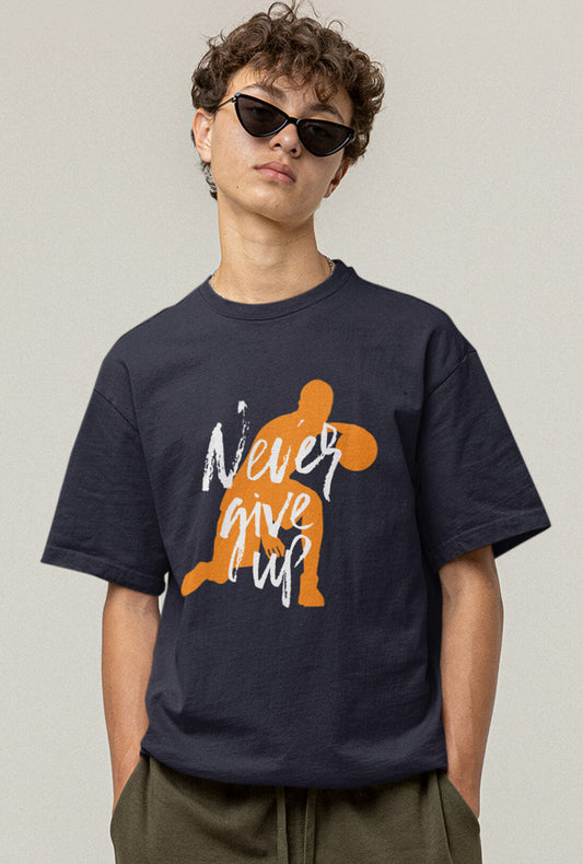 Never Give Up Men's Navy Blue Oversized T-Shirt