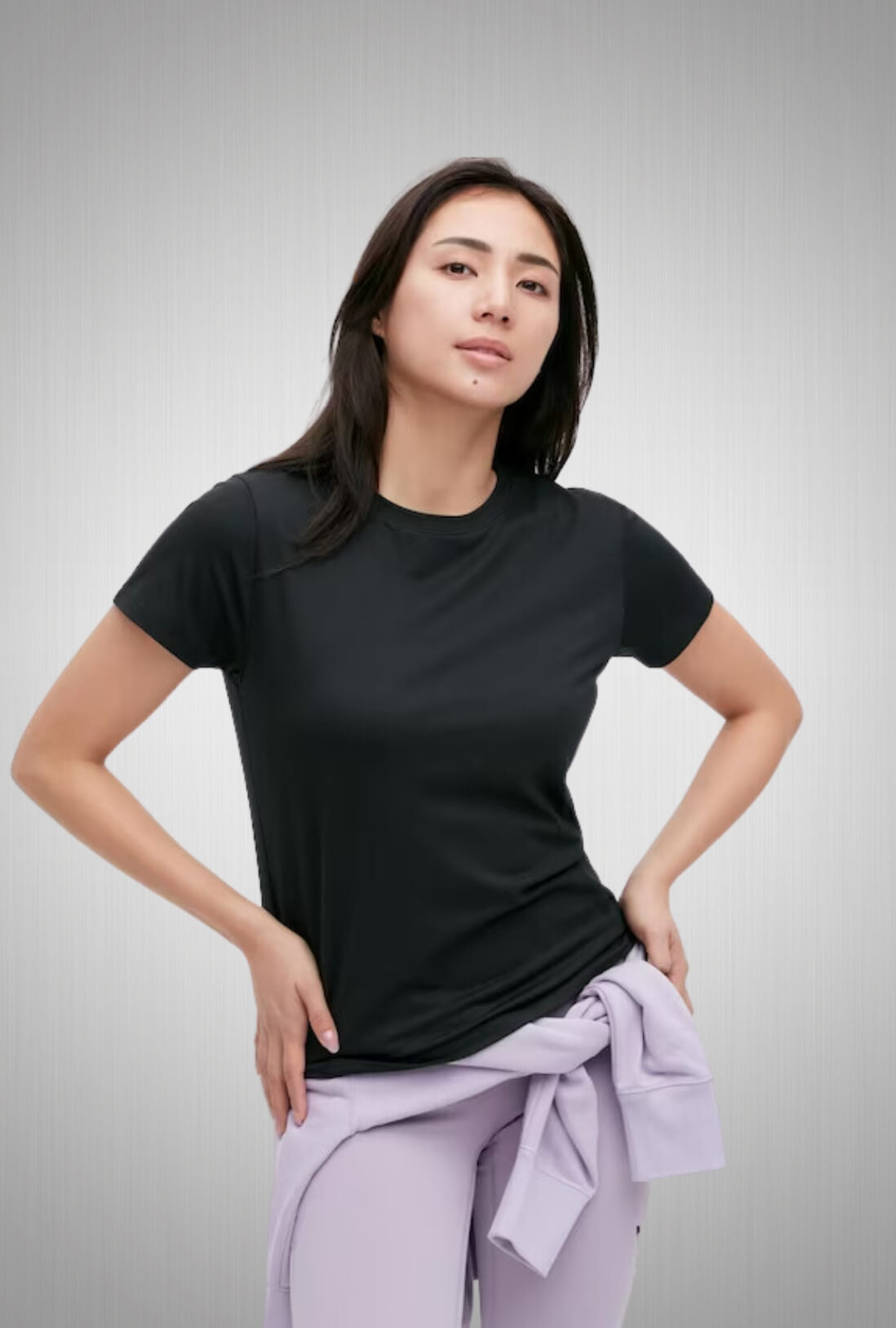 Women's Round Neck Black Active Wear T-Shirt