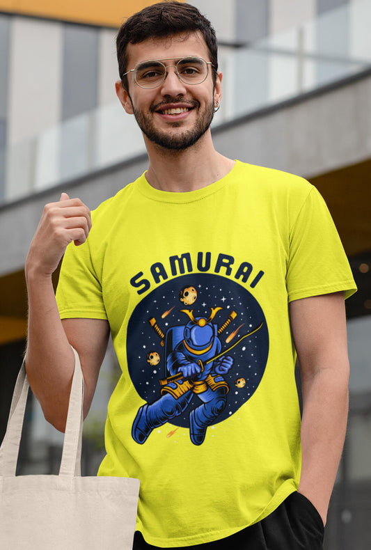 Samurai Men's Light Lemon Yellow Printed T-Shirt