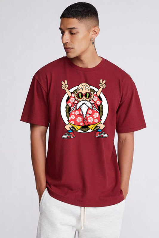 Master Roshi Men's Maroon Oversized T-Shirt