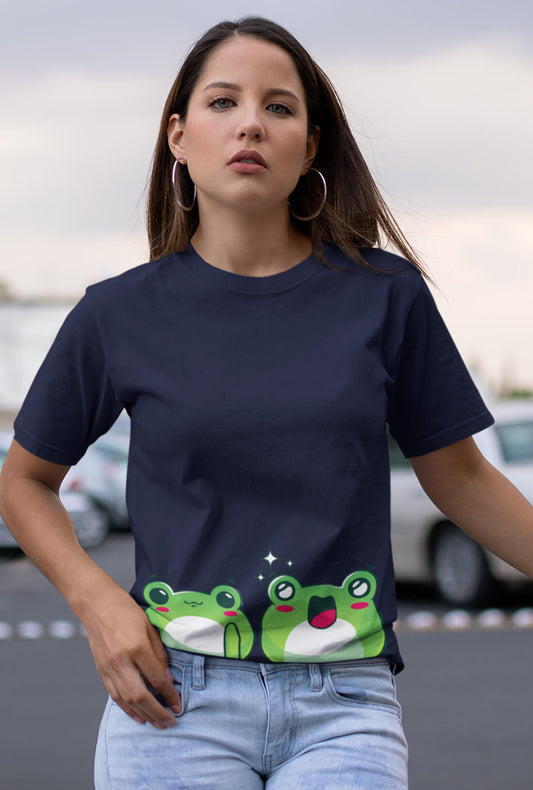 Cutie Toads Women's Navy Blue Oversized T-Shirt