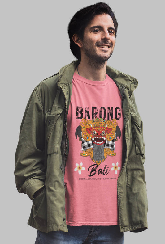 Barong Bali Men's Peach Cotton T-Shirt