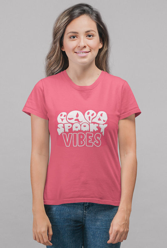 Spooky Vibes Women's Peach Cotton T-Shirt