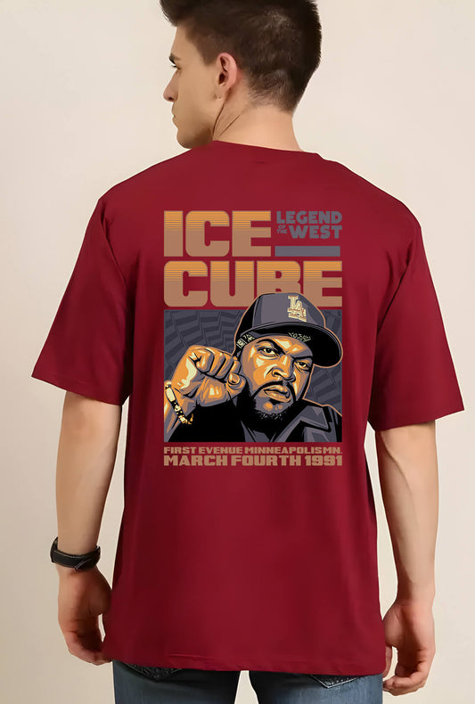 Ice Cube Men's Maroon Back Print Oversized T-Shirt